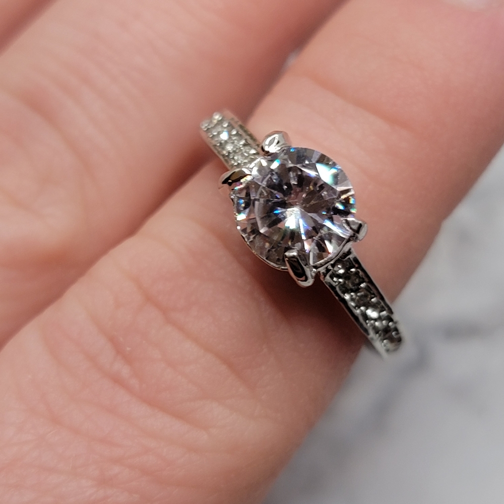 Solitaire Silver Diamond CZ Engagement Style Ring